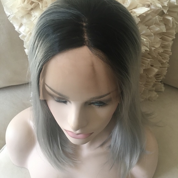 Ombre Black & Silver Bob Lace Front Wig - Picture 10 of 16